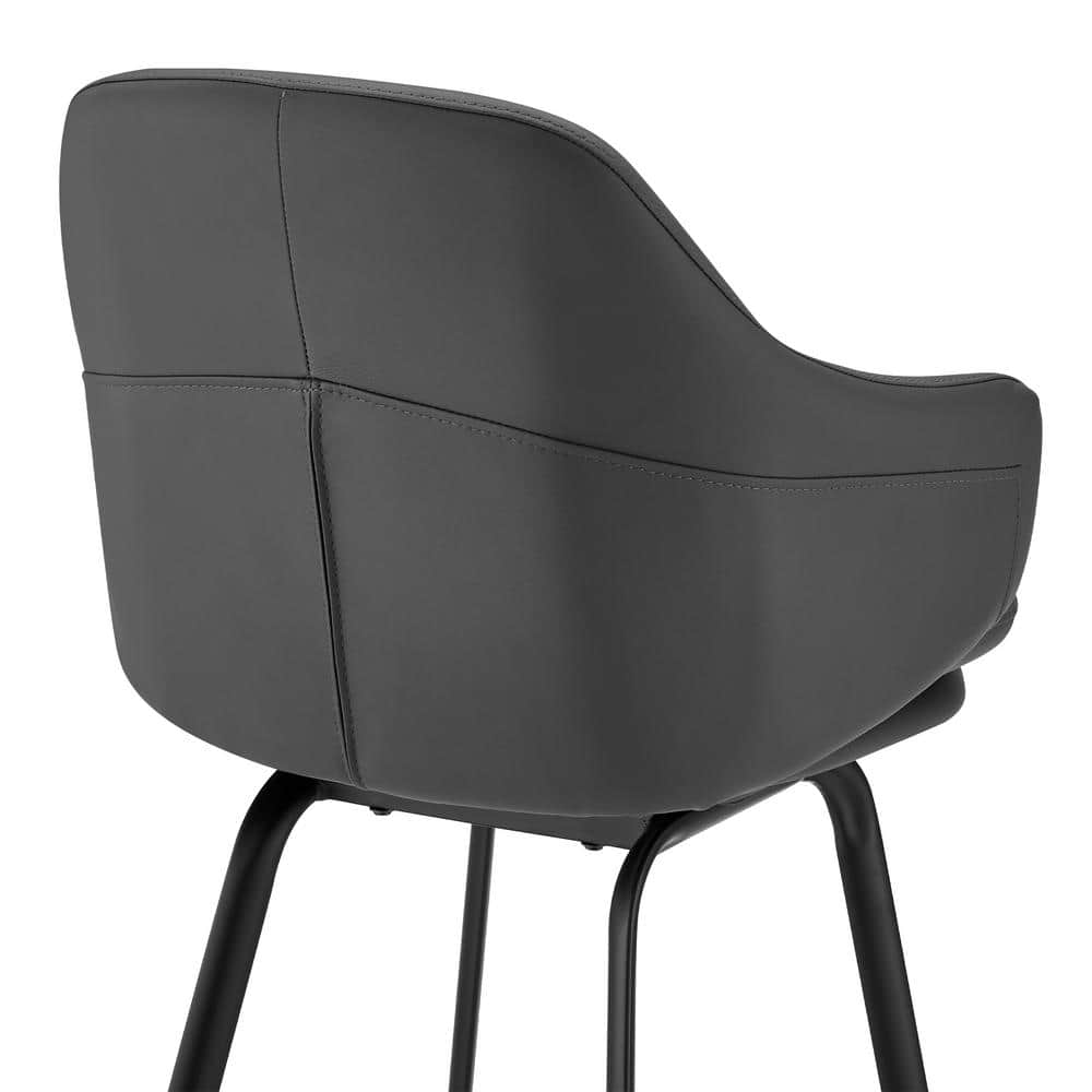 26" Gray Faux Leather and Black Metal Swivel Counter Stool