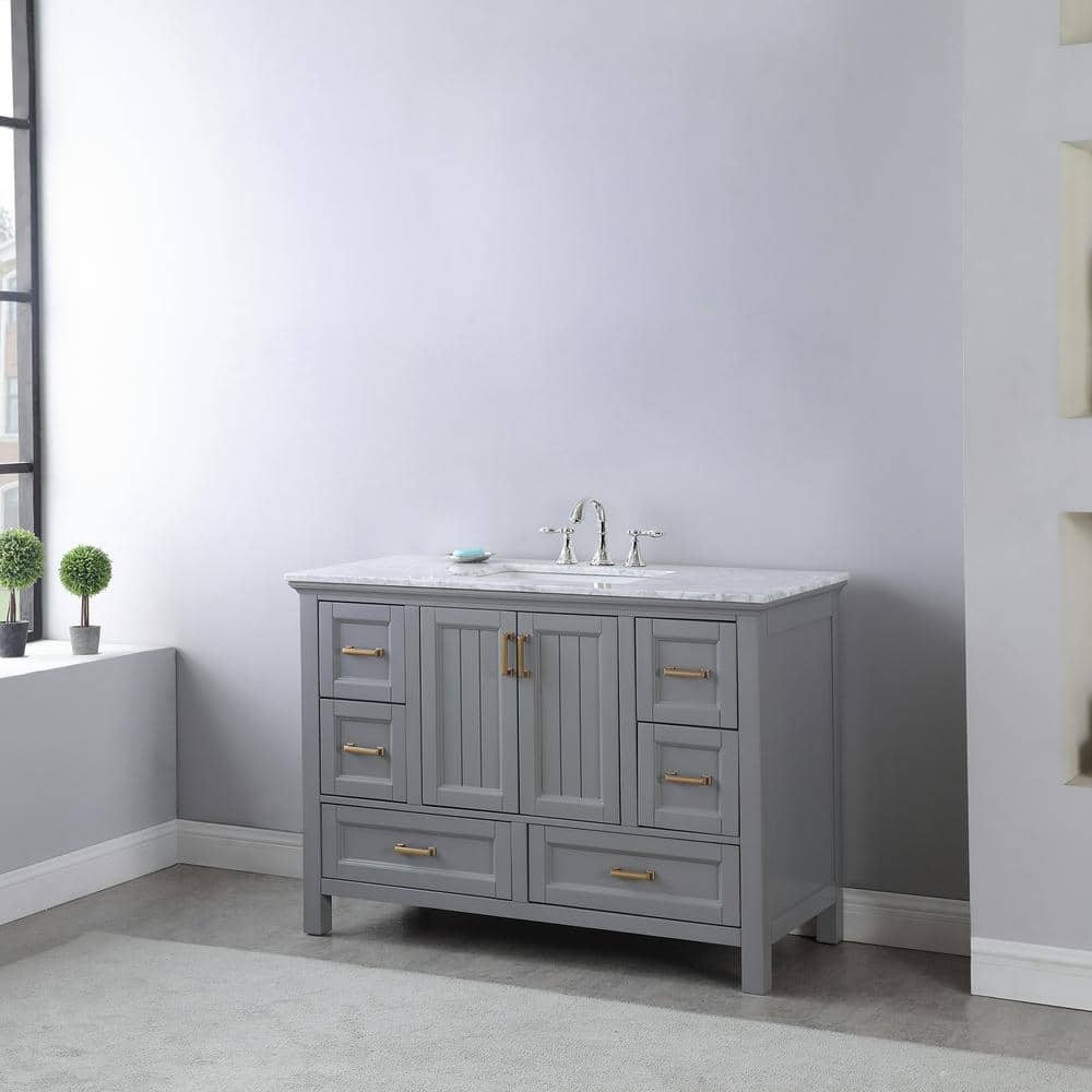 Isla 48" Gray Single Vanity with Marble Countertop