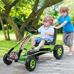 Go Kart 4 Wheel 7.08 in. Pedal Powered Kids Car with Adjustable Seat Green