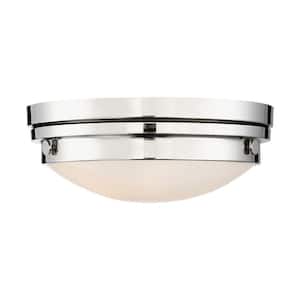 Lucerne 13.25 in. W x 4.75 in. H 2-Light Polished Nickel Flush Mount Ceiling Light with Glass Shade