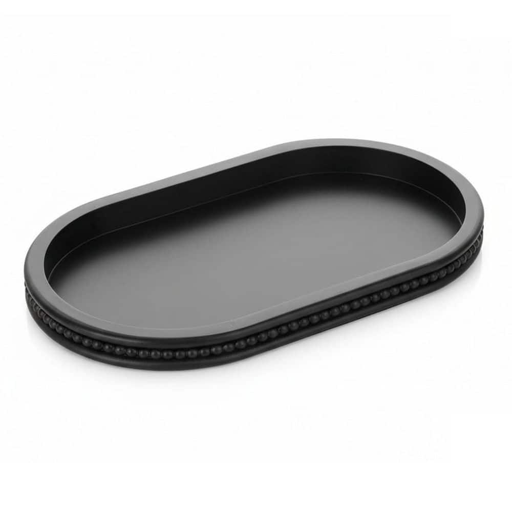 Black Beaded Wood Oval Tray for Coffee Table and Home Decor