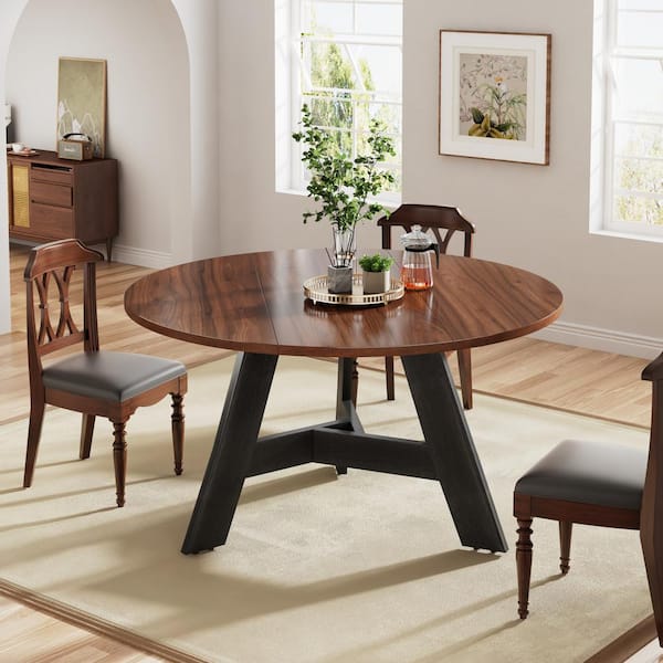 BYBLIGHT Roesler Rustic Brown Engineered Wood 47.2 in. 3-Legs Round Dining Table Seats 4