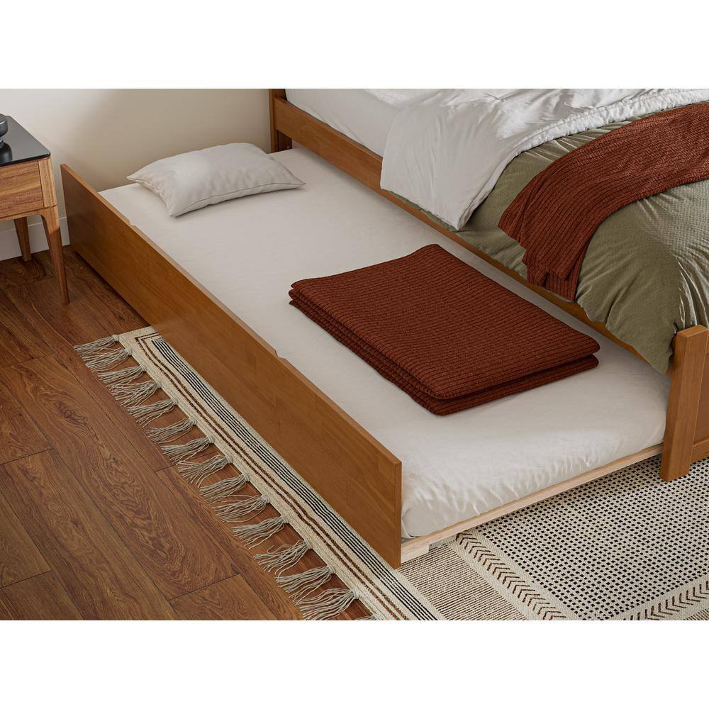 Light Toffee Full Wood Platform Bed with Twin Trundle