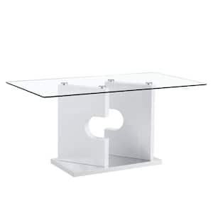 Modern Rectangle White Glass Pedestal Dining Table Seats for 6 (63.00 in. L x 30.00 in. H)