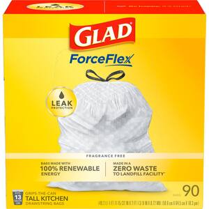 ForceFlex 13 Gal. White Tall Kitchen Drawstring Unscented Trash Bags (90-Count)