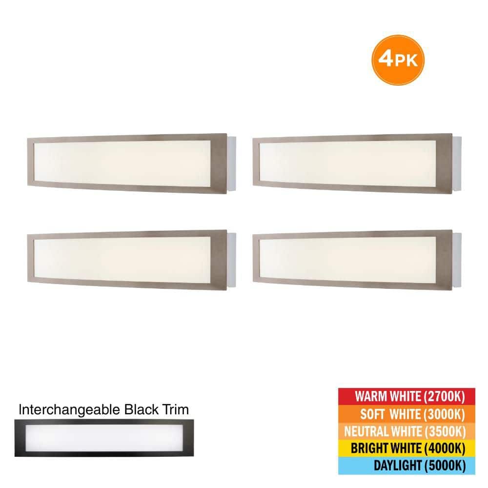 24 in. WOODBURY 1-Light Brushed Nickel LED Vanity Light with Extra Matte Black Trim, Selectable CCT 2700K-5000K, 4-Pack price history on PriceWatchPro