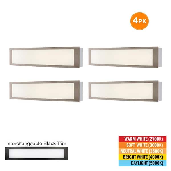 24 in. WOODBURY 1-Light Brushed Nickel LED Vanity Light with Extra Matte Black Trim, Selectable CCT 2700K-5000K, 4-Pack