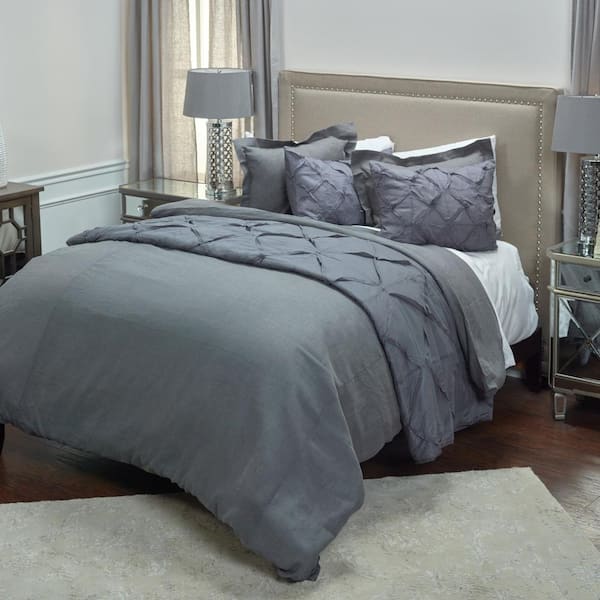 Rizzy Home Charcoal Solid King Linen Duvet Cover