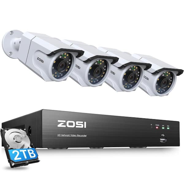 ZOSI 8-Channel 4K 2TB PoE NVR Security Camera System with 4-Wired 8MP Spotlight Cameras, Human Detection, Color Night Vision