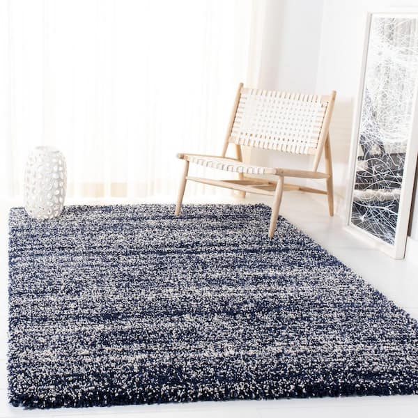 Hudson Shag 4 ft. x 6 ft. Navy/Ivory Solid Marle Area Rug