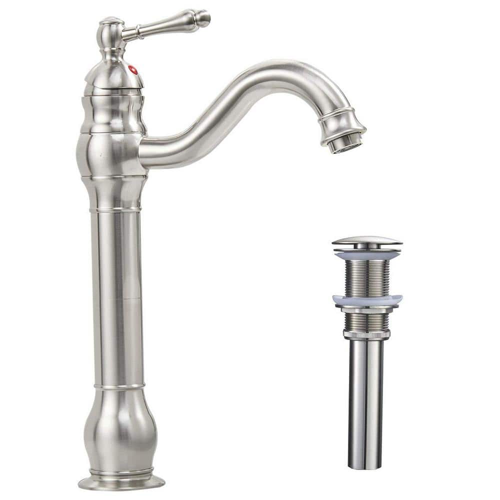 Single Handle Single-Hole Bathroom Vessel Faucet with Drain Assembly in Bru