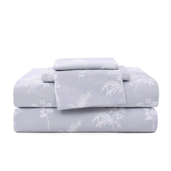 Foliage 4-Piece Grey Cotton Full Sheet Set