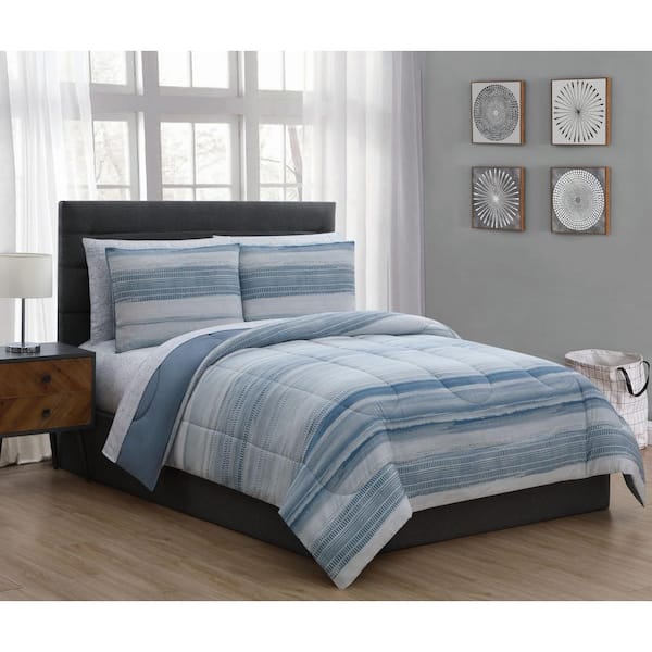 Addison House Laken 7-Piece Blue Queen Comforter Set