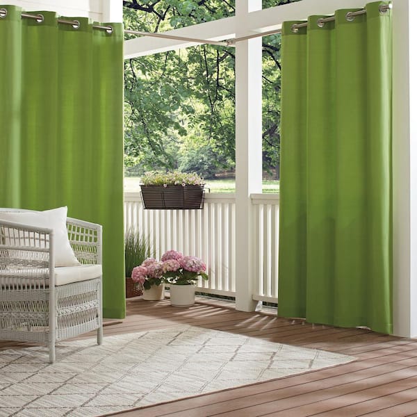 Waverly Hampton Green Solid Polyester 52 in. W x 95 in. L Light Filtering Single Outdoor Grommet Panel