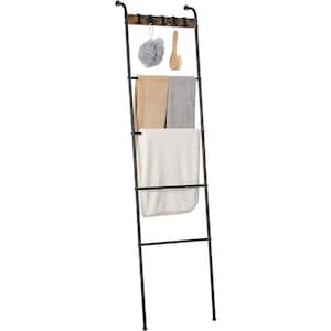 5-Tier Farmhouse Wall Mounted Blanket Ladder Rack with 5 Hanging Hooks