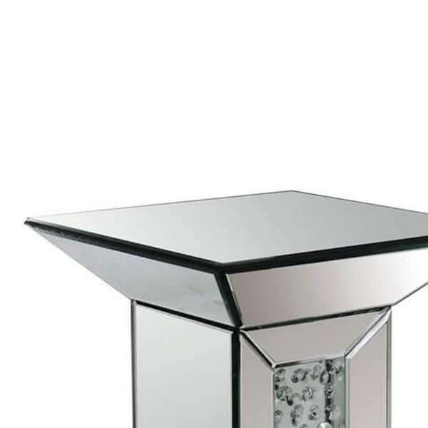 Benjara 12 in. Silver Square Mirror Glass Top End Table with Faux