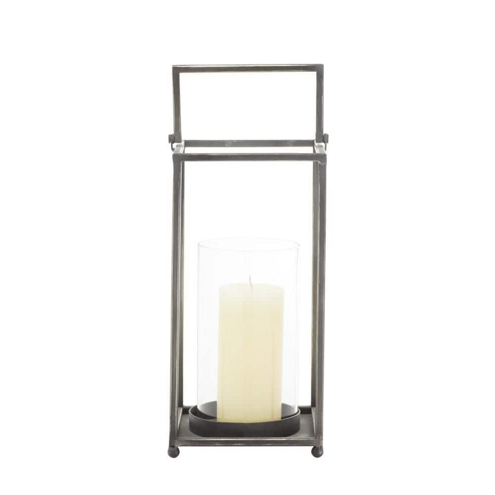 Elegant Black Metal Glass Hurricane Candle Lantern - 16" Height