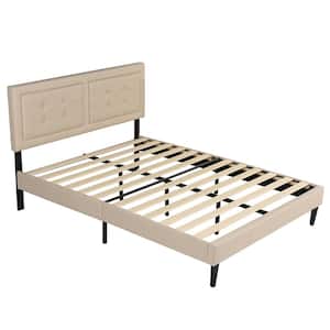 Upholstered Premium Platform Bed Frame ，60.4 in.W，Beige Queen Metal + Wood Frame With Adjustable headboard Platform Bed