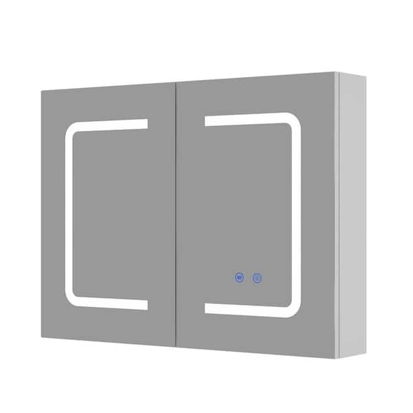 29.3 in. W x 21.7 in. H Rectangular Bathroom White Medicine Cabinet with Mirror Doors, Storage Shelf, Surface Mount