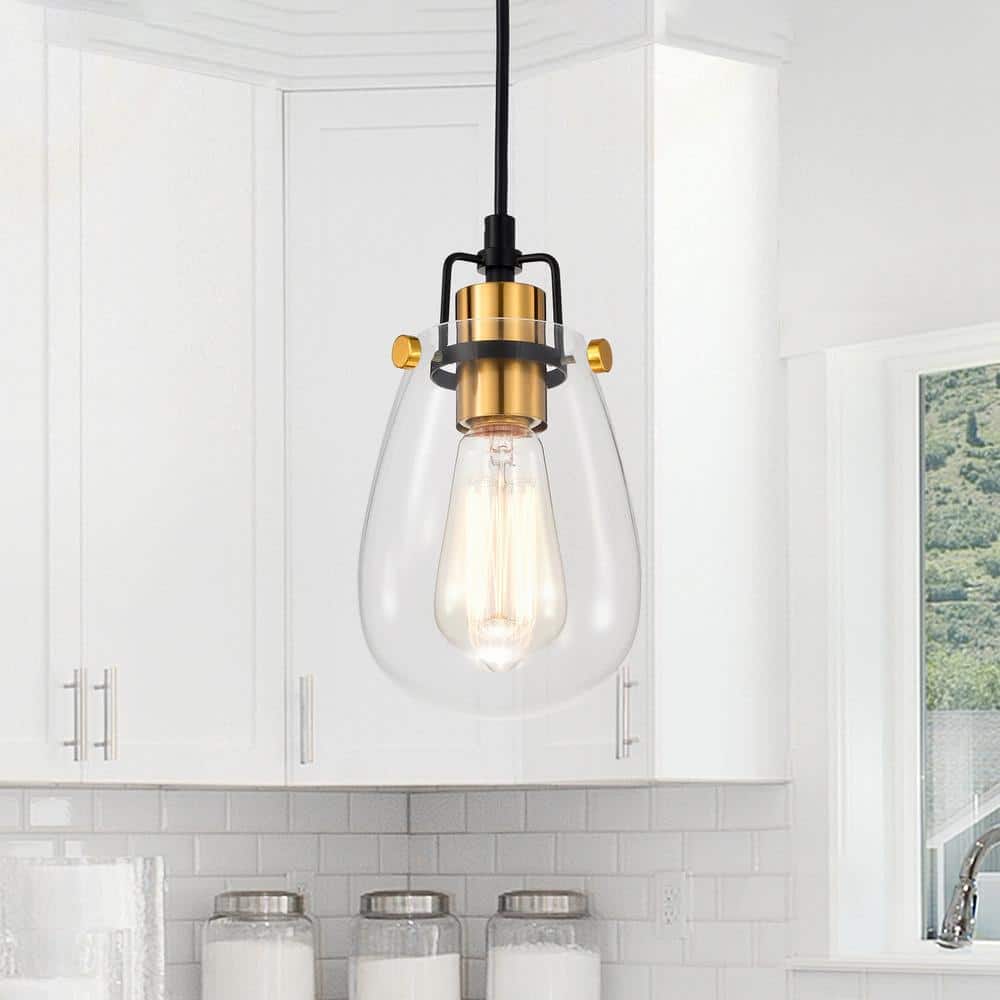 Ontario 1-Light Black and Antique Gold Mini Pendant Light with Clear Glass Shade, 4.75 in. Dia price history on PriceWatchPro