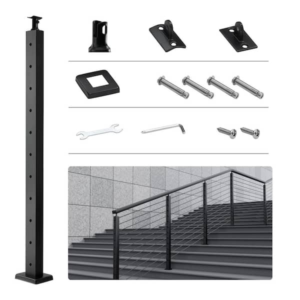Stainless Steel Railing Stairs 36 in. x 0.98 in. x 1.97 in. Cable Railing Post with Mounting Bracket Handrails for Steps