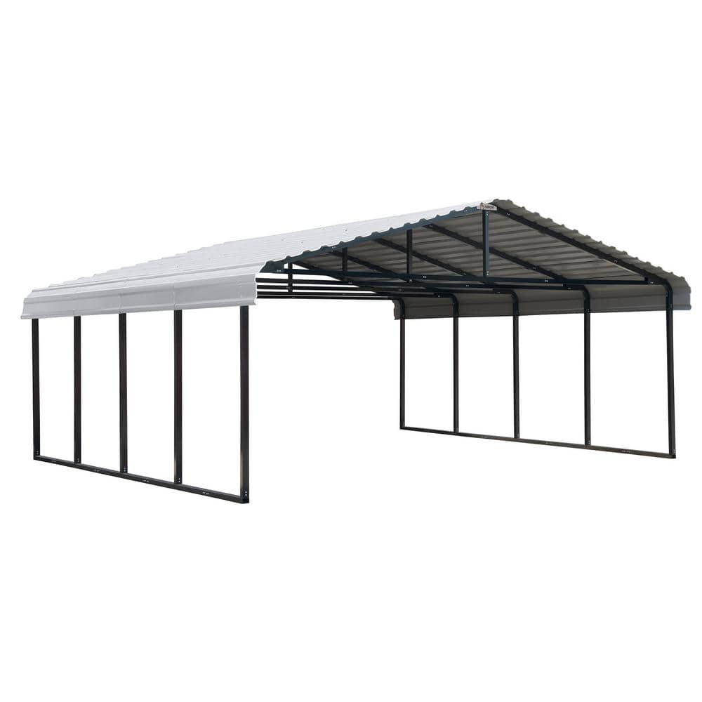 20' x 20' Eggshell Galvanized Steel Carport with Black Frame