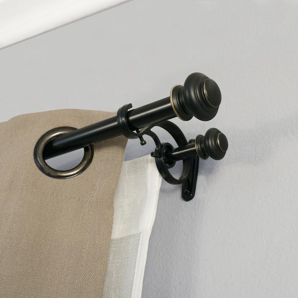 Urn 72 in. - 144 in. Adjustable Double Curtain Rod 1 in. in Antique Black with Finial