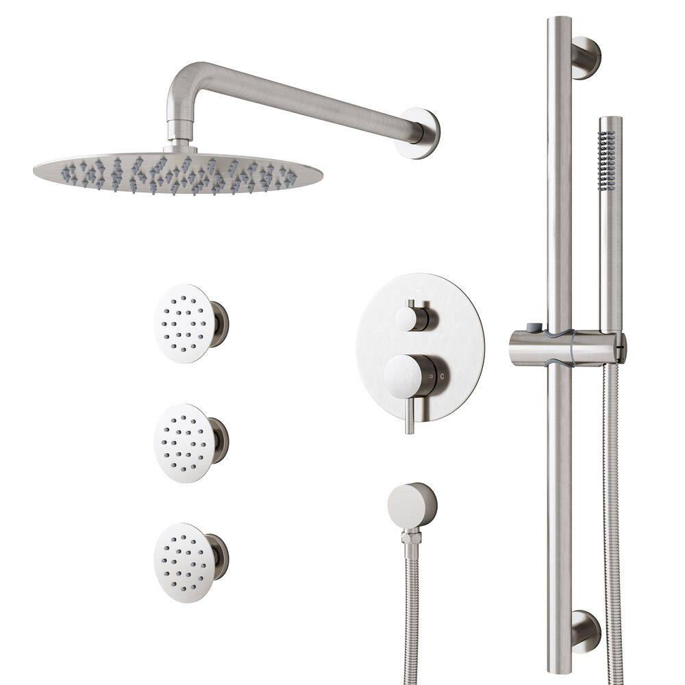 3-Spray 10 in. Square Showerhead Shower System Wall Bar Shower Kit with Hand Shower and Body Jets in Brushed Nickel price history on PriceWatchPro