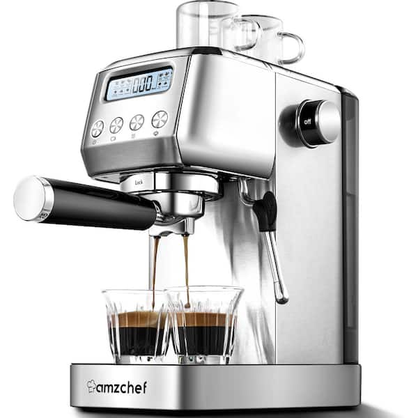 Amzchef 2 Cup 20 Bar Sliver Stainless Steel Espresso Machine With Lcd Display And Milk Frother 1545