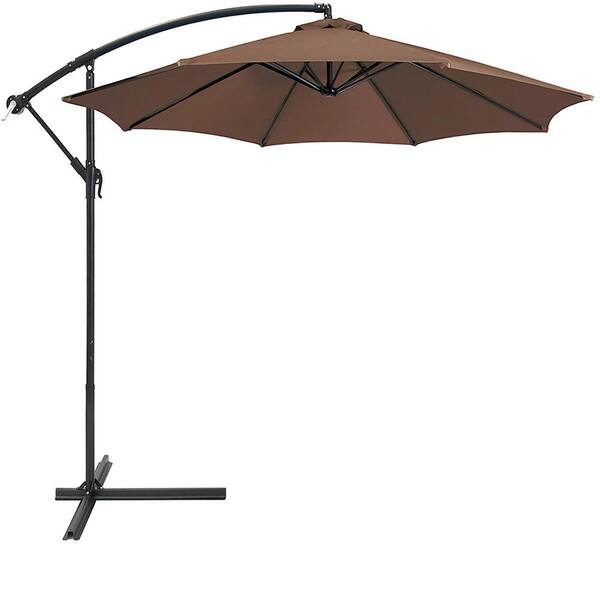 Barton 10 ft. Aluminum Market Outdoor Hanging Patio Umbrella in Brown