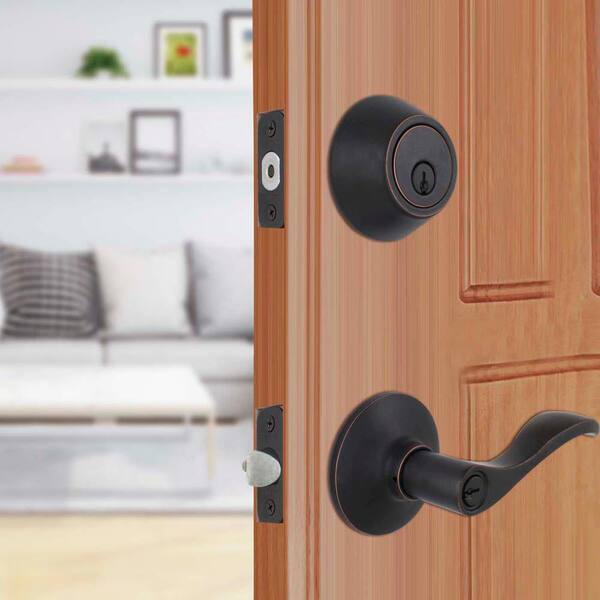 Defiant Naples Aged Bronze Entry Lever and Single Cylinder Deadbolt Combo Pack 