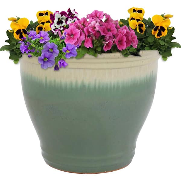 Sunnydaze Studio 15 in. Seafoam Ceramic Indoor/Outdoor Planter