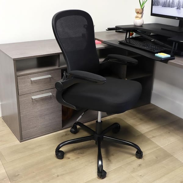 Elama Mid Back Mesh and Fabric Adjustable Height Office Chair in Black