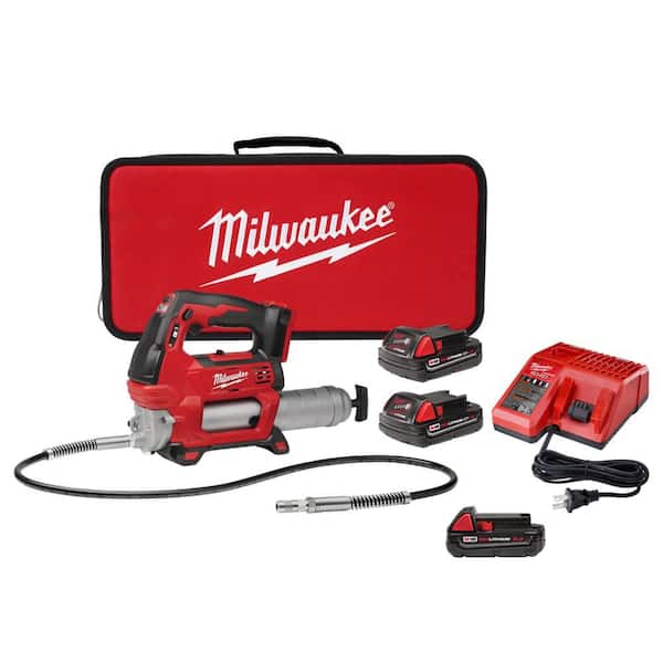 M18 18V Lithium-Ion Cordless 2-Speed Grease Gun 2 Battery Kit with M18 2.0 Ah Compact Battery