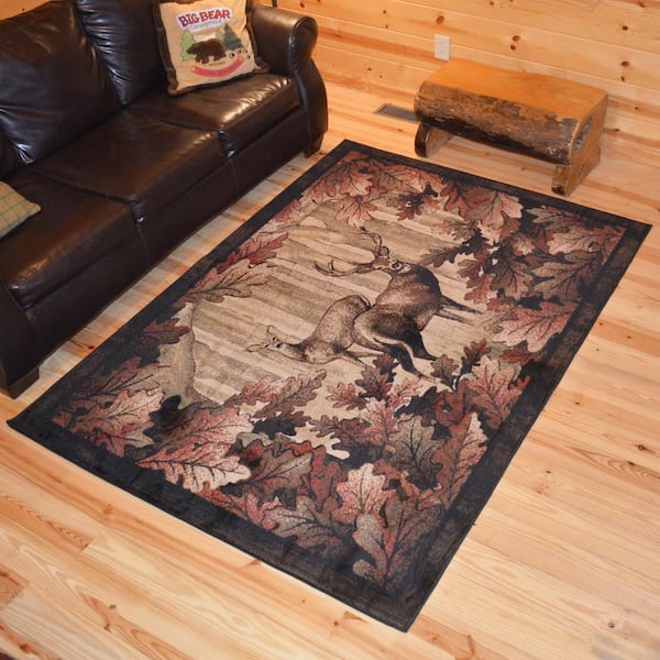 Red Whitetail Deer Rug, Red Deer Rug, Deer Area Rug, outlet Whitetail Rug, Red Cabin Rug, Red Cabin Area Rug, Red Lodge Rug, Cabin Rugs