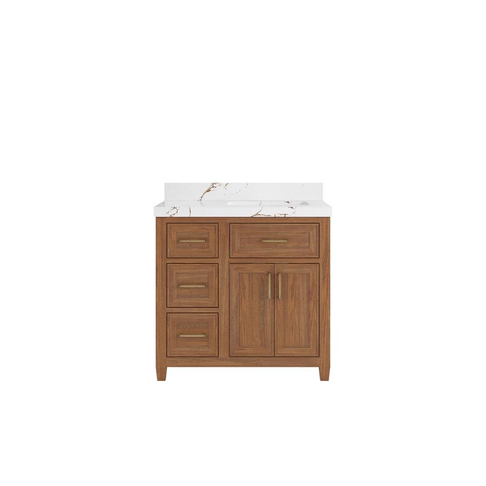 Santa Monica 36 in. W x 22 in. D x 36 in. H Single Right Offset Sink Bath Vanity Dark Natural 2 in. Viola Brown Qt. Top price history on PriceWatchPro