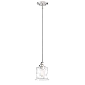 Drake 60-Watt 1-Light Polished Nickel Mini-Pendant with Clear Hammered Glass Shade