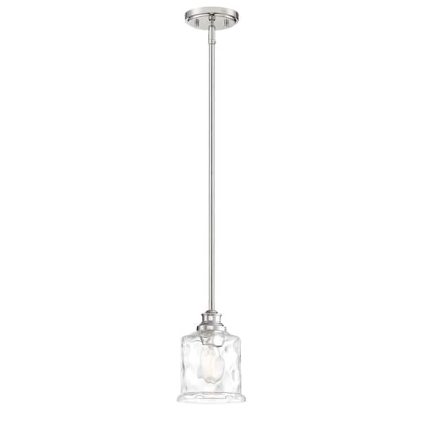 Drake 60-Watt 1-Light Polished Nickel Classic Mini Pendant Light with Clear Hammered Glass Shade and No Bulbs Included