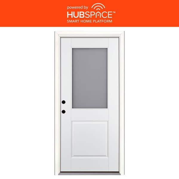 Smart Glass 36 in. x 80 in. Right Hand Inswing 1/2-Lite Smooth Unfinished Fiberglass Prehung Front Door