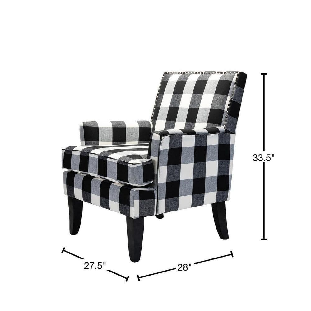 Classic Black Buffalo Plaid Armchair with Nailhead Trim