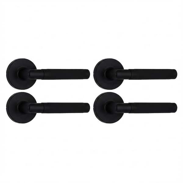 Woodcliff Matte Black Passage Hall/Closet Door Handle with Rectangle Rose 4-Pack