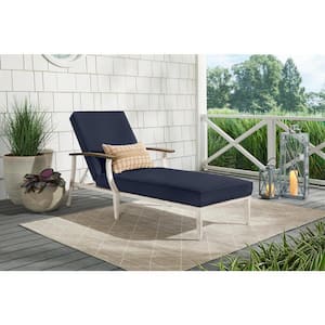 Marina Point White Steel Outdoor Patio Chaise Lounge with CushionGuard Midnight Navy Blue Cushions