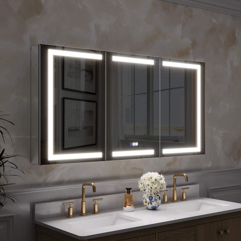 60 in. W x 30 in. H Rectangular Recessed/Surface LED Medicine Cabinet with Mirror Light, 3X Magnifier, Dimmer, 3 Doors price history on PriceWatchPro