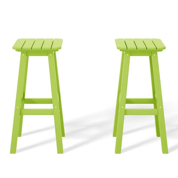 WESTIN OUTDOOR Laguna 29 in. HDPE Plastic All Weather Backless Square Seat Bar Height Outdoor Bar Stool in Lime, (Set of 2)
