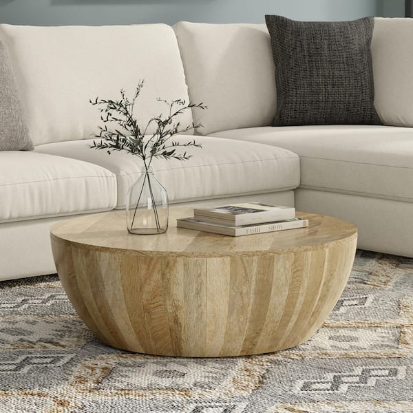 Elmbrook 34 in. in W Natural round wood Drum Coffee Table