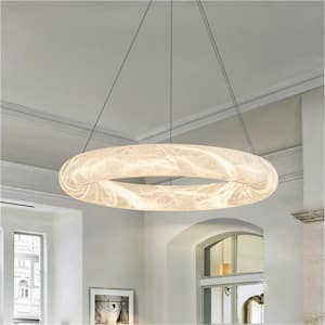 Scarlett 1-Light 23.2 in. Contemporary Integrated LED Ring White Alabaster Chandelier 3000K