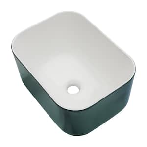 15.7 in. L x 12 in. W x 8.5 in. H Rectangular Ceramic Bathroom Vessel Sink Above Counter Deepen Art Basin in Green