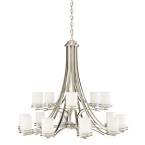 Hendrik 42.25 in. 15-Light Brushed Nickel Contemporary Shaded Cylinder Chandelier for Dining Room
