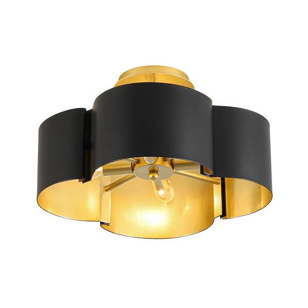 HUOKU Crucero 14.2 in. 4-Light Gloss Black Gold Flower Drum Semi