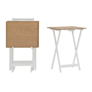 Winniet 26.38 in. White Natural 5-piece Tray Table Set